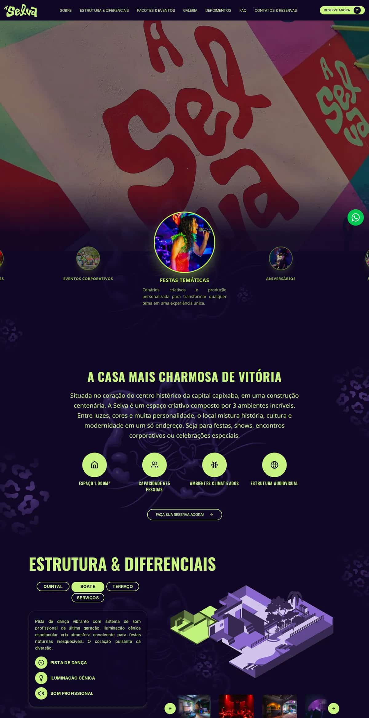 Home page of the A Selva Eventos website