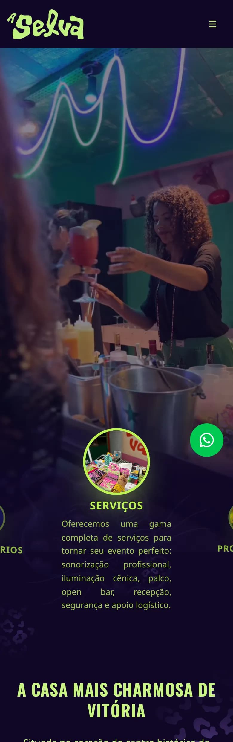Home page of the A Selva Eventos website on a phone