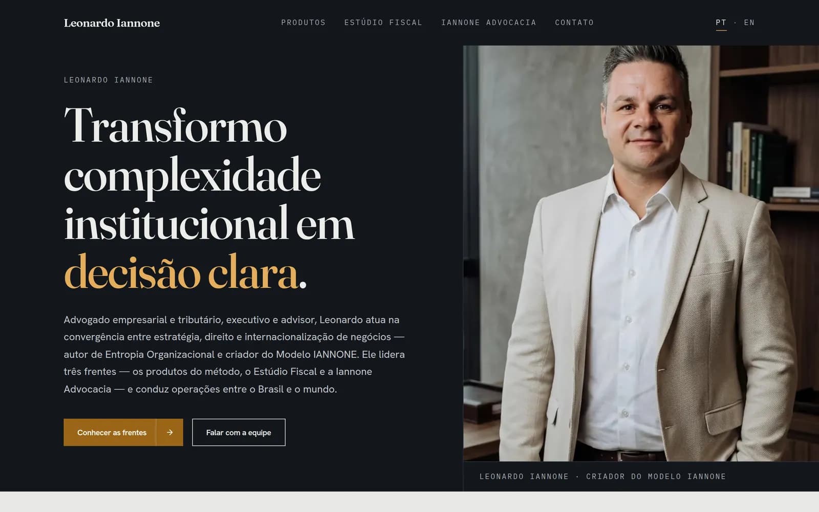 Home page of Leonardo Iannone's website on a computer